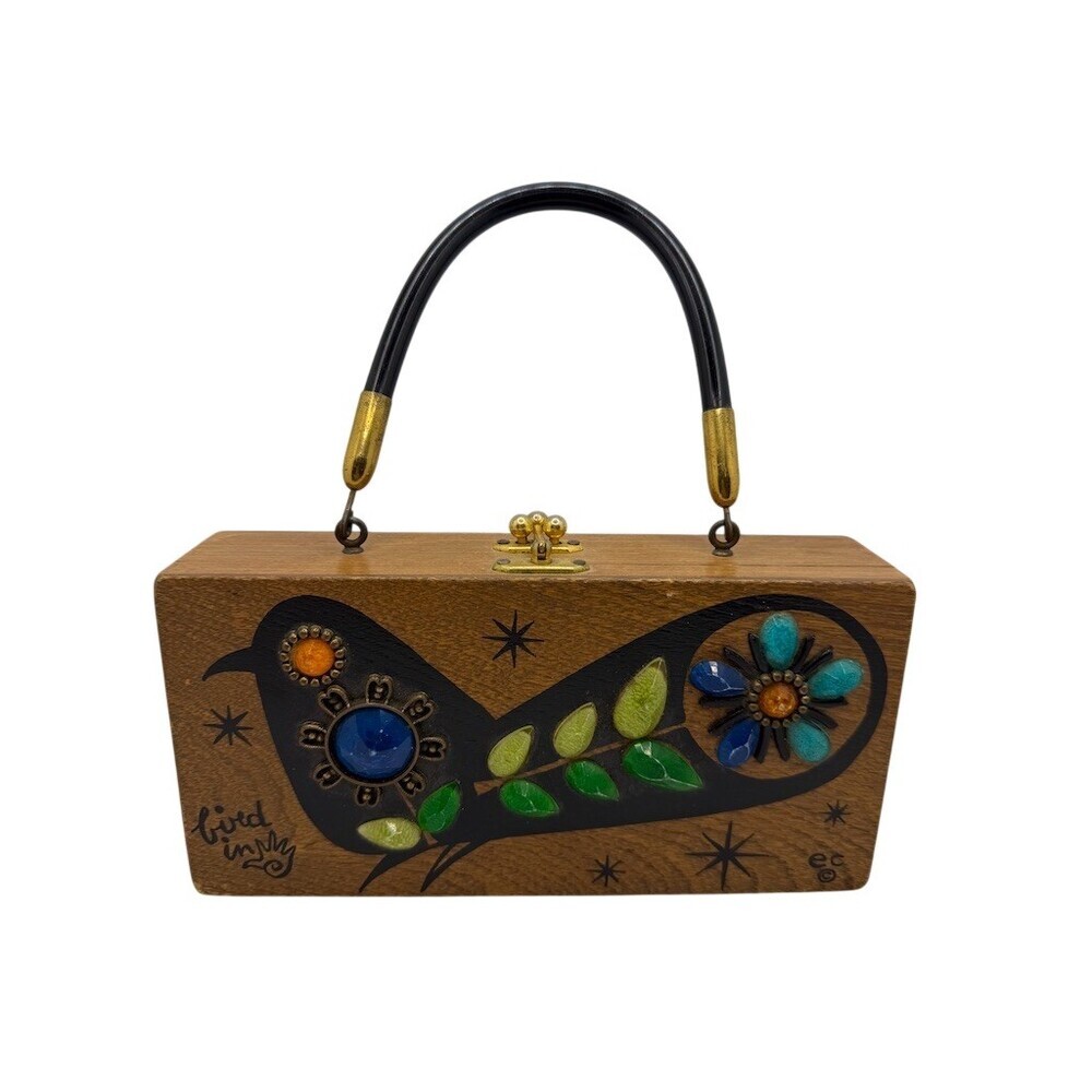 Vintage Enid Collins Box Bag Womens Small Brown Bird in Hand Top Handle - Picture 13 of 13